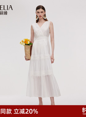 歌莉娅无袖连衣裙女2025新款夏季巨好看蕾丝边薄纱长裙1E4C4K75A