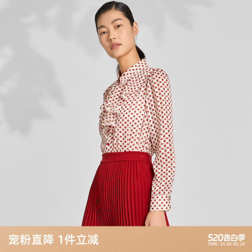 歌莉娅缎条波点衫女上衣