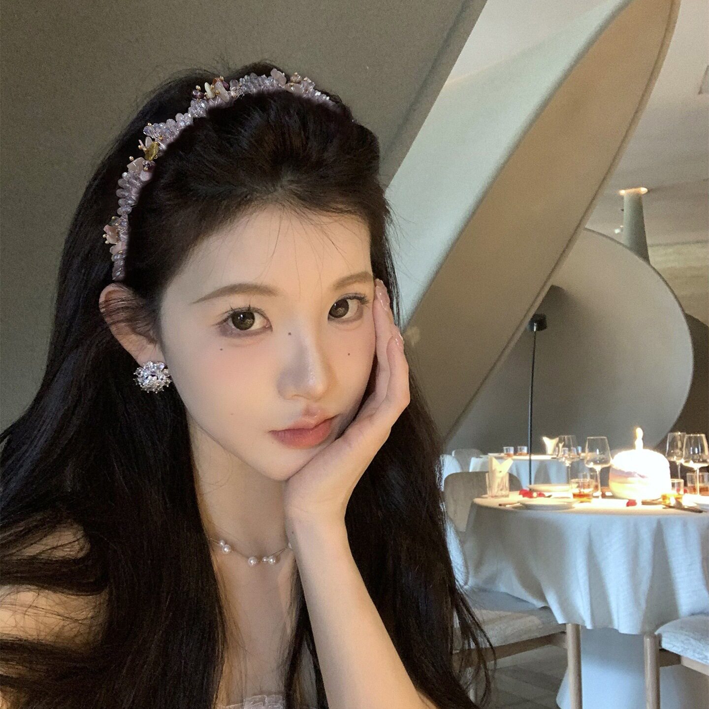 重工！精致天然水晶石波浪发箍女高颅顶水钻头箍日常外戴发卡头饰