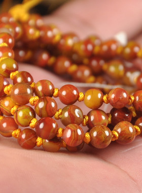 天然北票战国红缟玛瑙佛珠手串