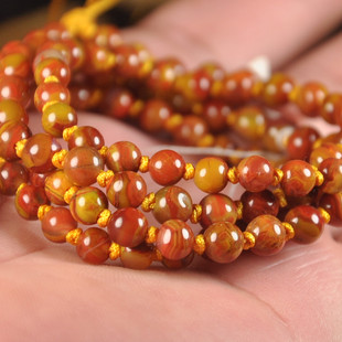 精品天然北票战国红缟玛瑙108颗佛珠多圈手链手串男款女款 鸡油黄