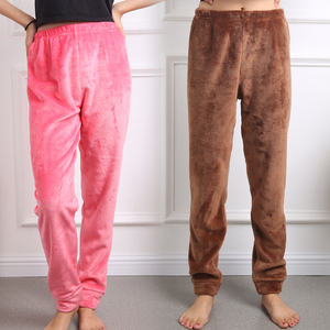 法兰绒睡裤女珊瑚绒秋冬长裤加厚宽松大码保暖缩口家居裤子可外穿