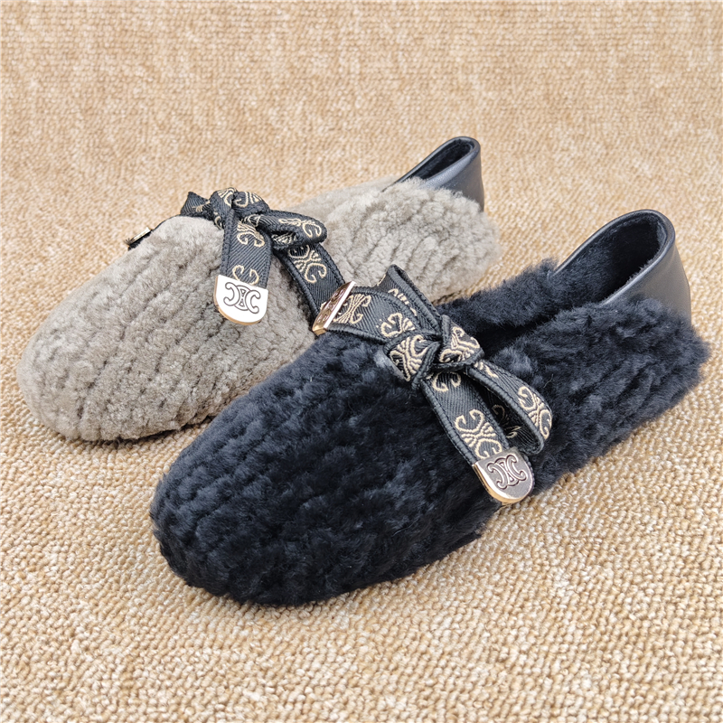 羊毛浅口平底休闲毛毛鞋