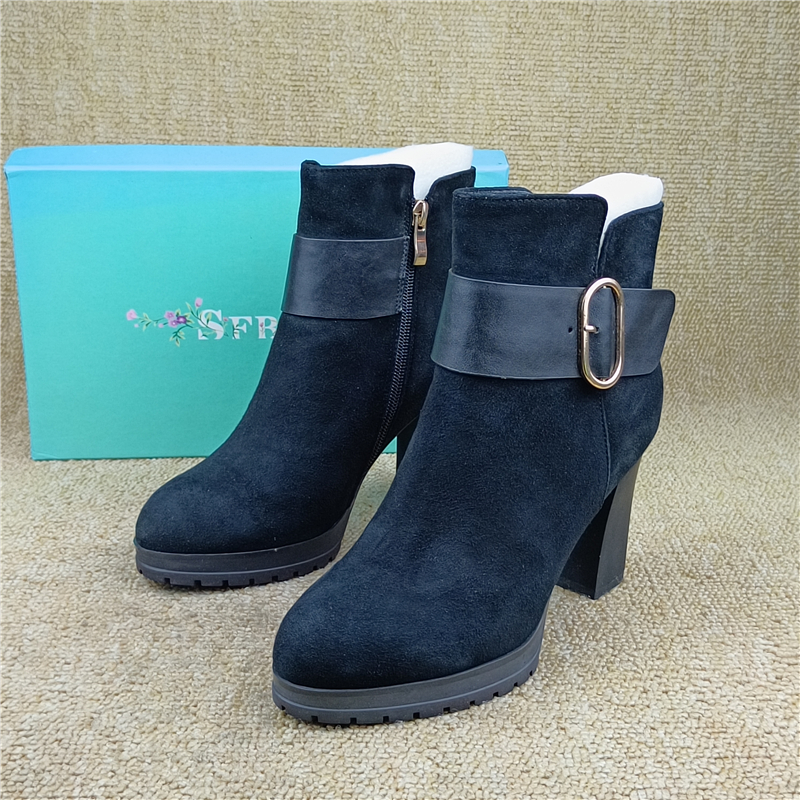 女短靴羊反绒高跟时装靴