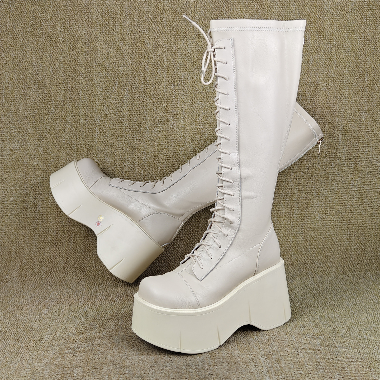 35码孤品靴子松糕厚底系带休闲靴子软皮单里骑士靴时尚增高长筒靴,女鞋,骑士靴,淘宝优惠券,粉丝福利购,淘宝优惠卷