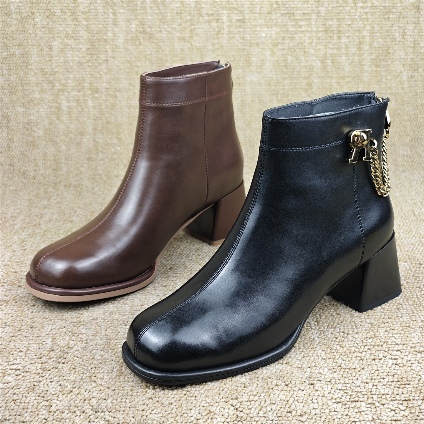 商场品牌断码处理女鞋真皮加绒女短靴冬季保暖时装靴圆头粗跟靴子,女鞋,时装靴,淘宝优惠券,粉丝福利购,淘宝优惠卷