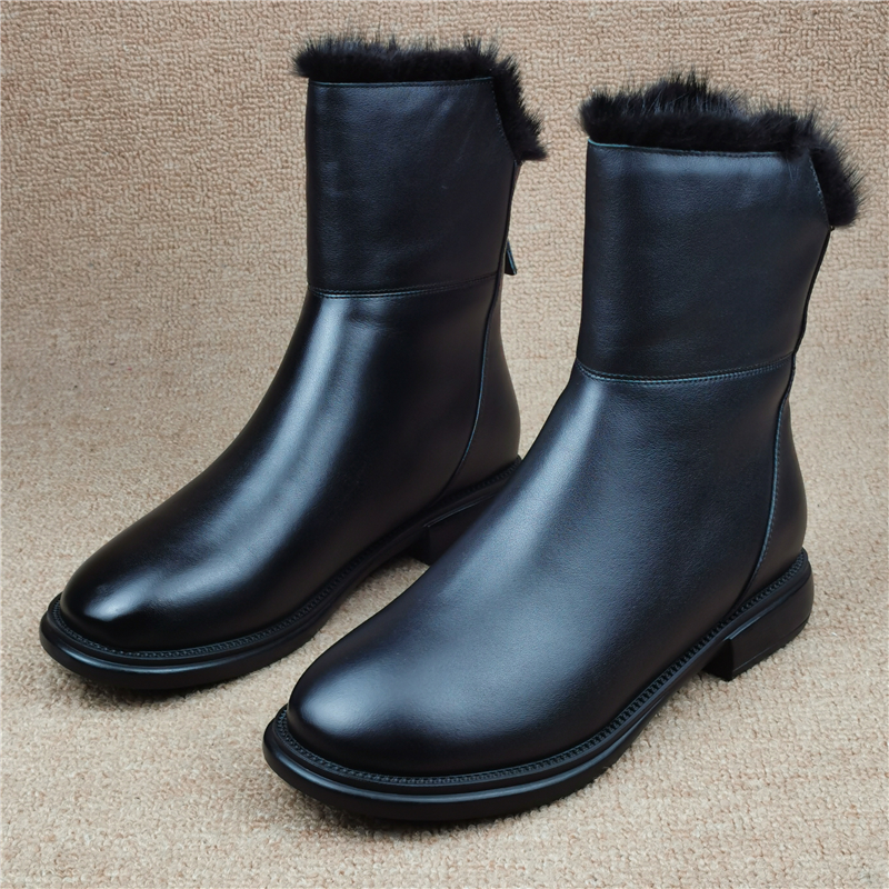 断码处理牛皮加绒大棉女短靴