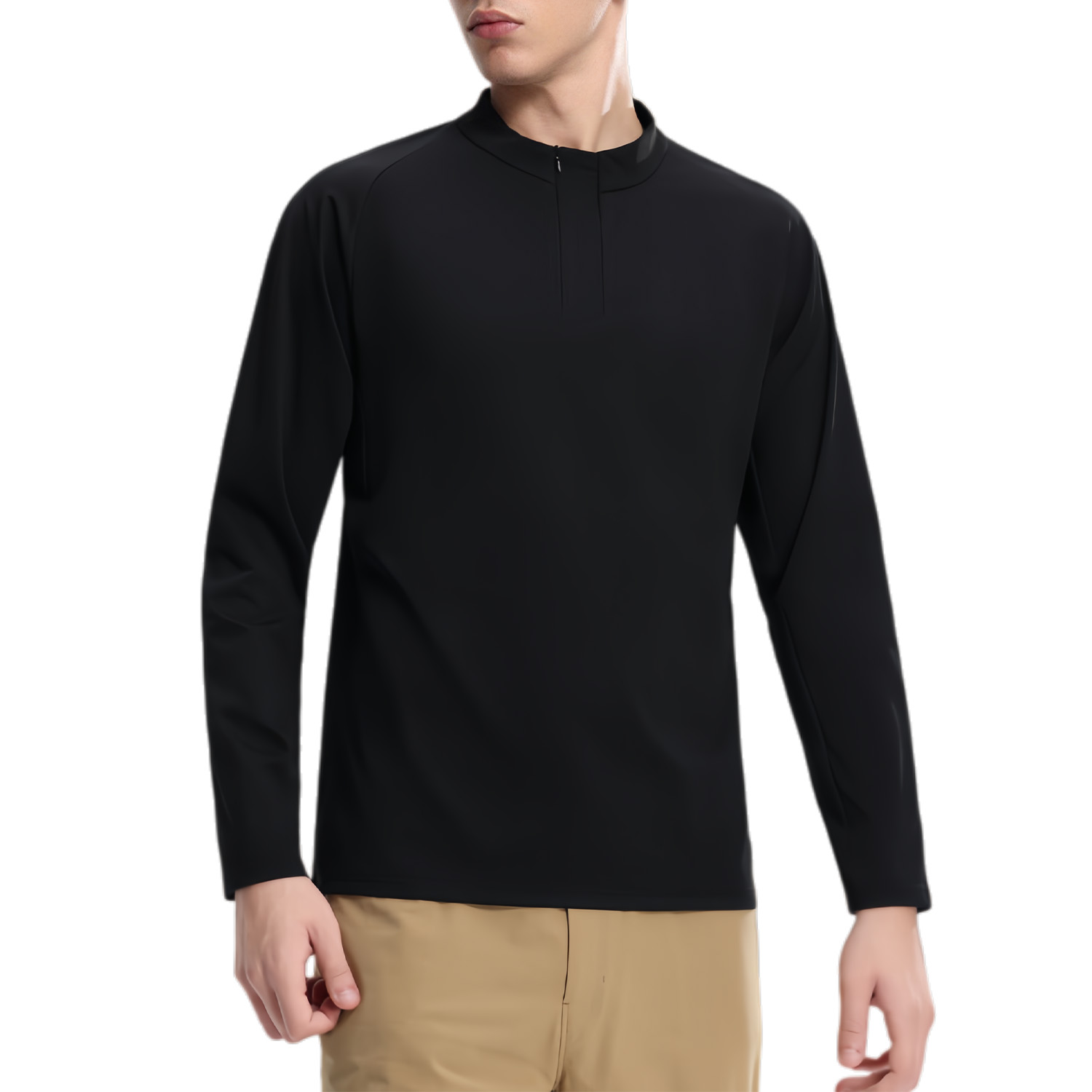 黑色长袖立领运动跑步休闲T恤男