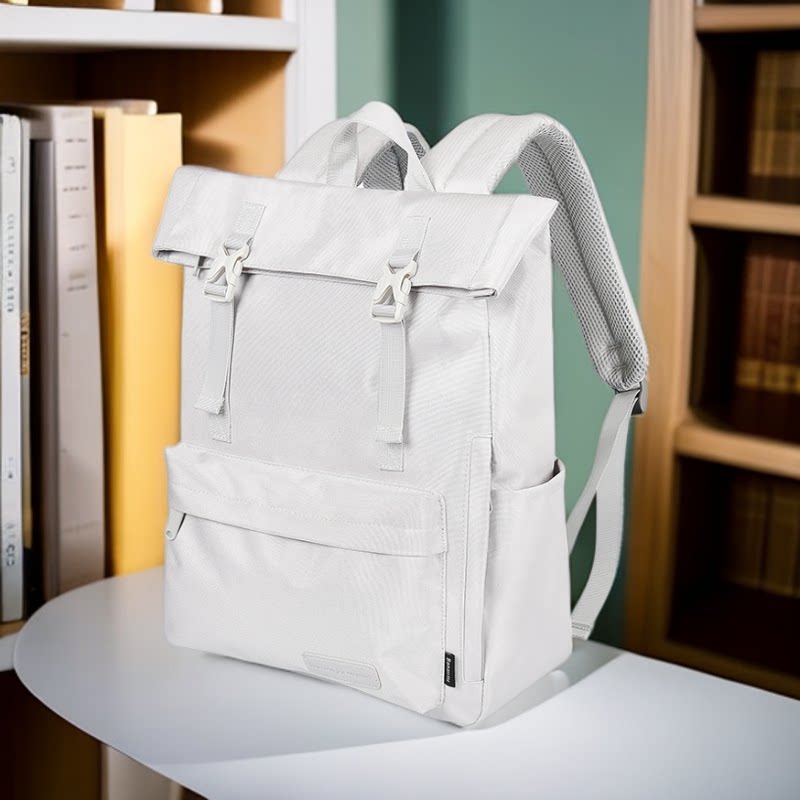 双肩包书籍电脑旅行背包2025新款高颜值上开口简约纯色涤纶布