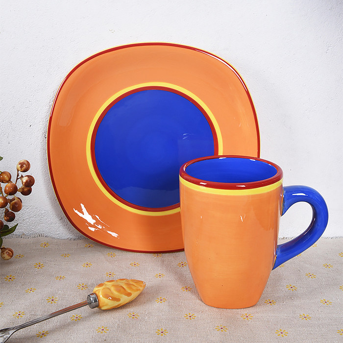 dansk橘蓝陶瓷马克杯水杯咖啡杯托盘餐盘菜盘点心零食盘58包邮