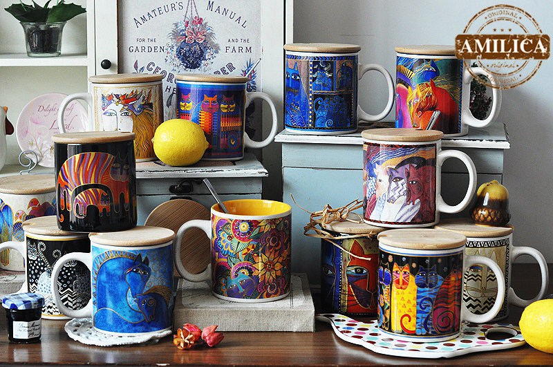 美国艺术家laurel burch劳雷尔.伯奇情侣马克杯精品咖啡杯58包邮