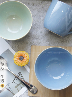 Botanic复古陶瓷中式窑变简约纯色4.5英寸米饭碗汤碗面碗蓝色绿色