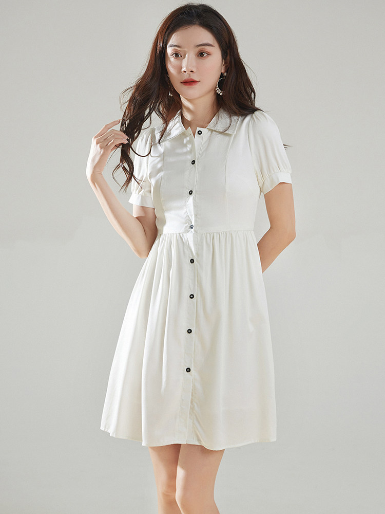 奥特莱斯专柜正品牌折扣女装尾货夏季简单大方单排扣polo领连衣裙