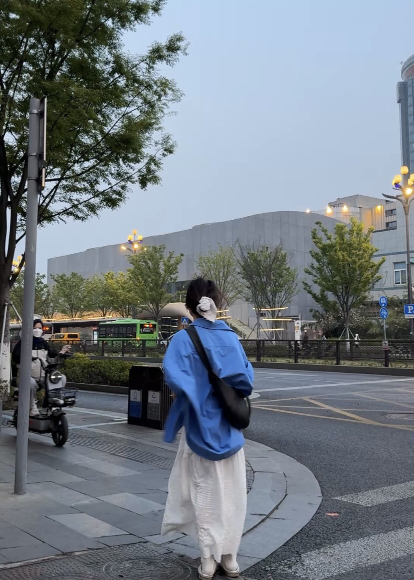 春秋别致蓝色通勤长袖衬衫女韩版纯色感复古港味叠穿衬衣刺绣