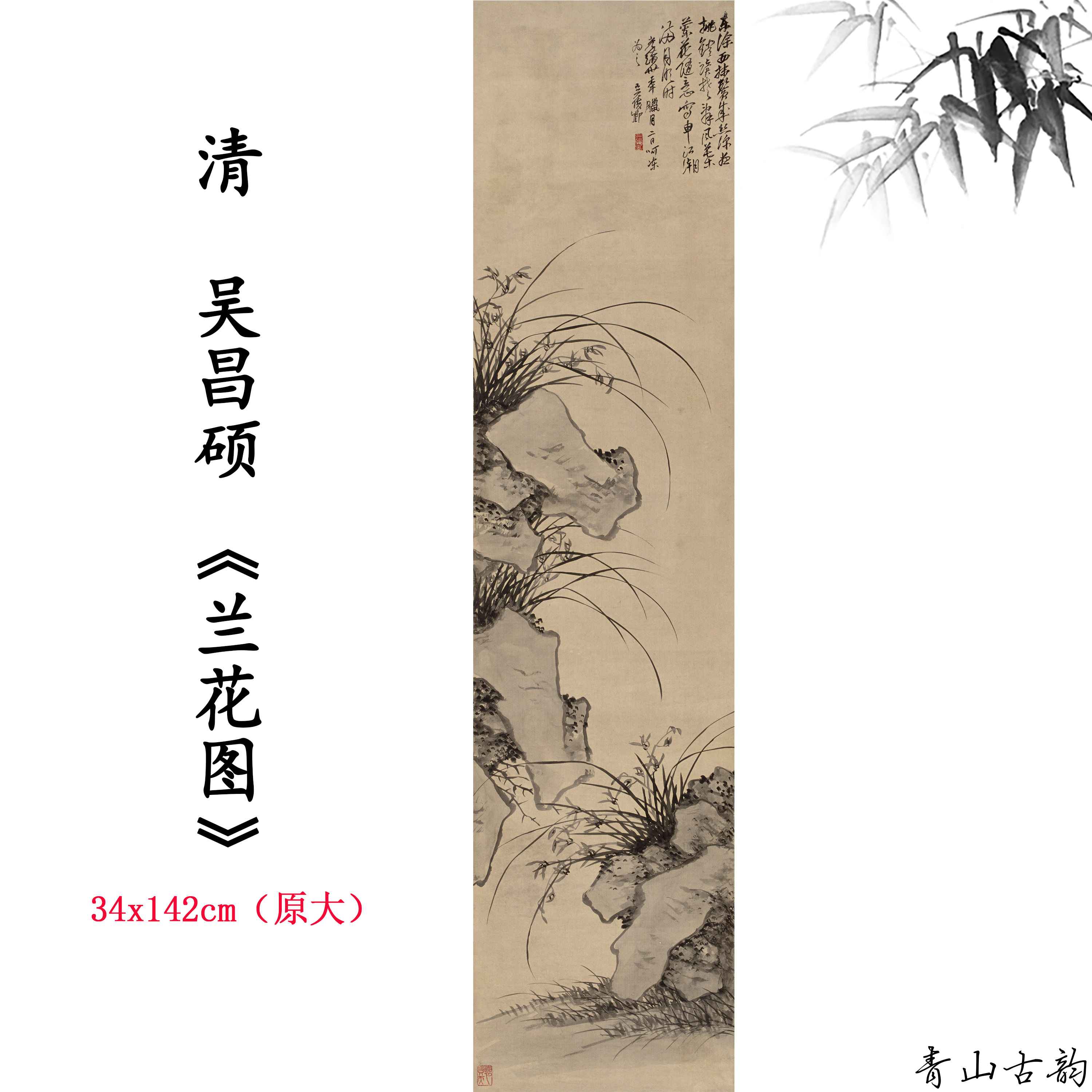 新品1:1清  吴昌硕 兰花图花卉画卷仿古字画高清微喷复制临摹范本