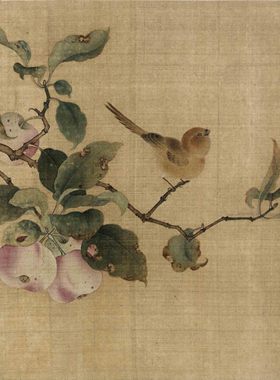 1:1宋 林椿 果熟来禽图宋画小品26.9x27.2cm高清微喷复制临摹手稿