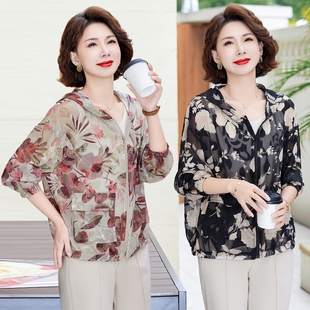妈妈装夏季时尚碎花防晒服2025新款中老年女士轻薄上衣夹克衫外套