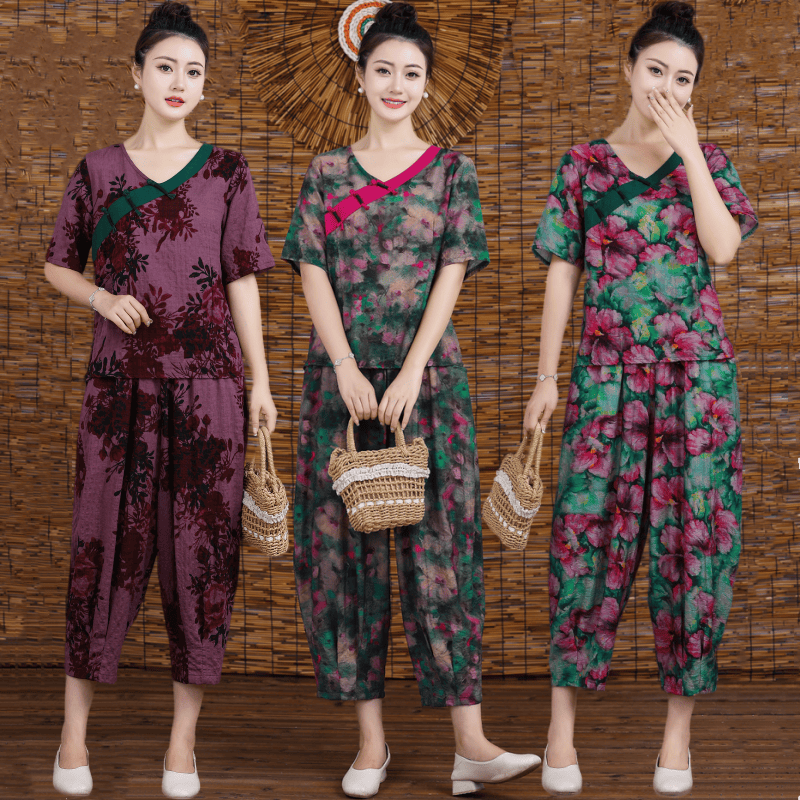 哈伦裤两件套女网红中老年民族风