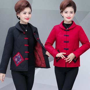 民族风妈妈装秋冬短款小棉衣中老年人衣服女士复古盘扣棉袄外套潮