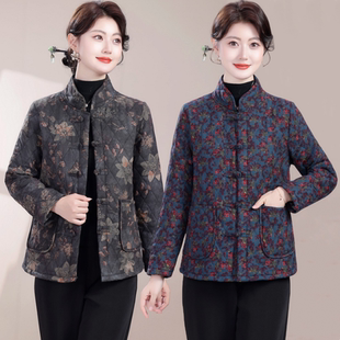 民族风妈妈装秋冬薄款小棉袄女士复古气质棉麻短款盘扣外套棉衣服