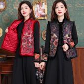 国风绣花背心坎肩外穿马夹 加厚夹棉马甲女中式 减龄妈妈装 秋冬新款