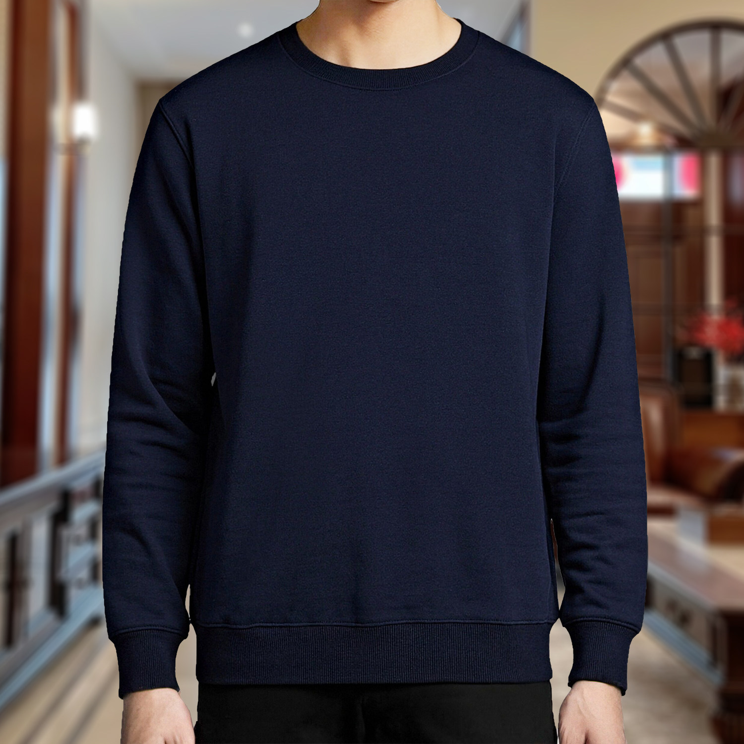 男士春秋款极简风毛圈圆领卫衣宽松套头桔色红色上衣宽松大码加肥