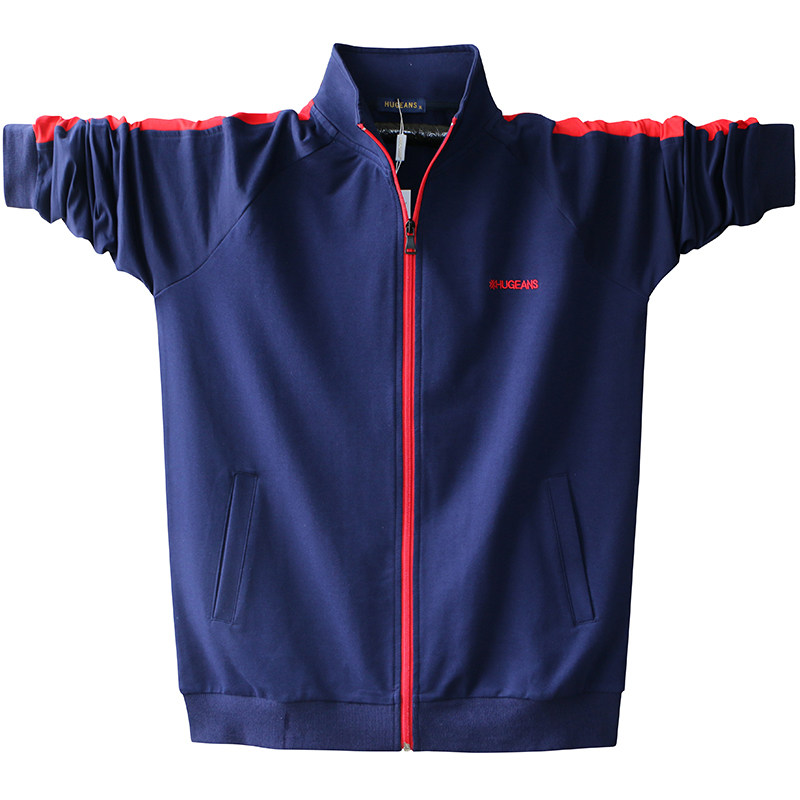 男士春秋款拉链外套撞色男款秋装加肥加大肥佬学生立领宽松夹克衫