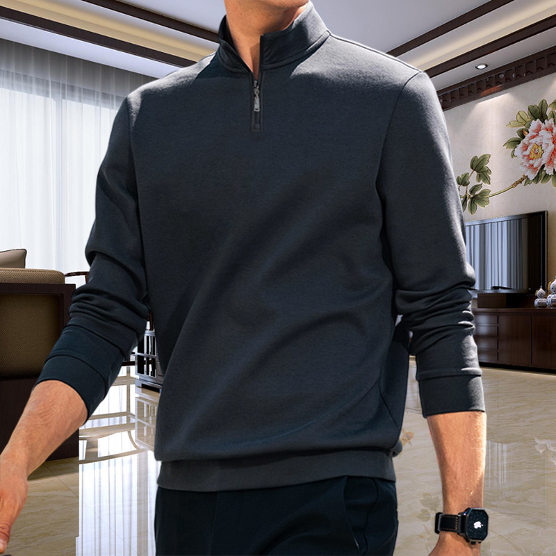 2025春秋立领卫衣简约半高领 港风男长袖t恤送爸爸外套宽松加肥