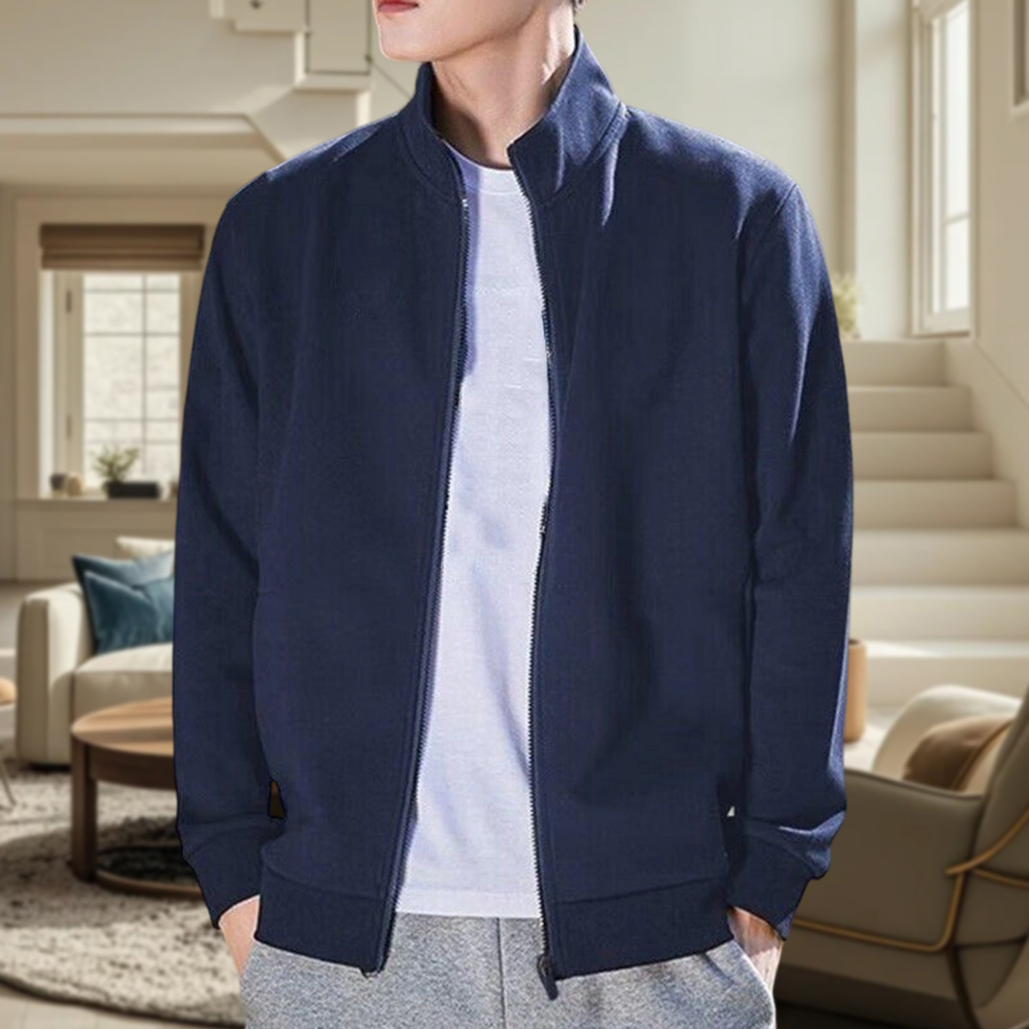 2026新春秋款立领拉链夹克男红色宽松休闲外套轻奢风加肥加大