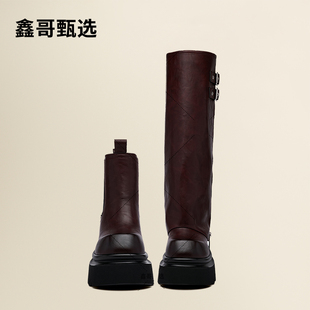 平增高·鑫哥13CM2024秋新两穿长筒靴子百搭厚底小个子女靴 W689