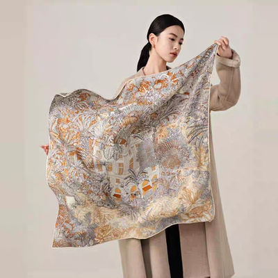 【福宝雨林】 重磅2025秋冬新款真丝羊毛围巾桑蚕丝巾85*85