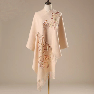 纯羊毛披肩女冬季高级感旗袍外搭送礼妈妈婆婆国风羊绒围巾礼盒装