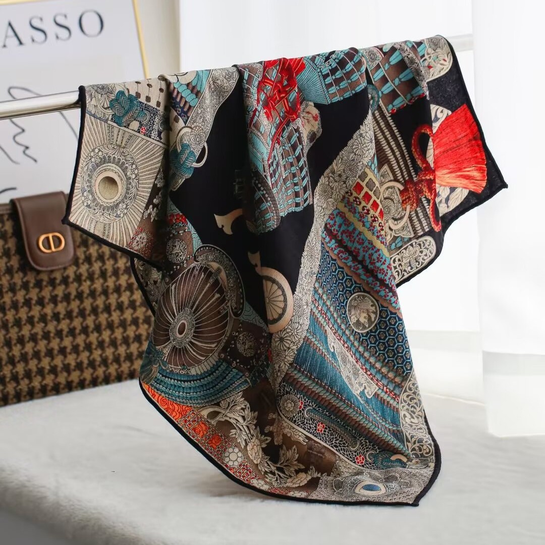 【武士盔甲】双面异色真丝羊毛围巾女丝毛85大方巾丝巾搭大衣围脖