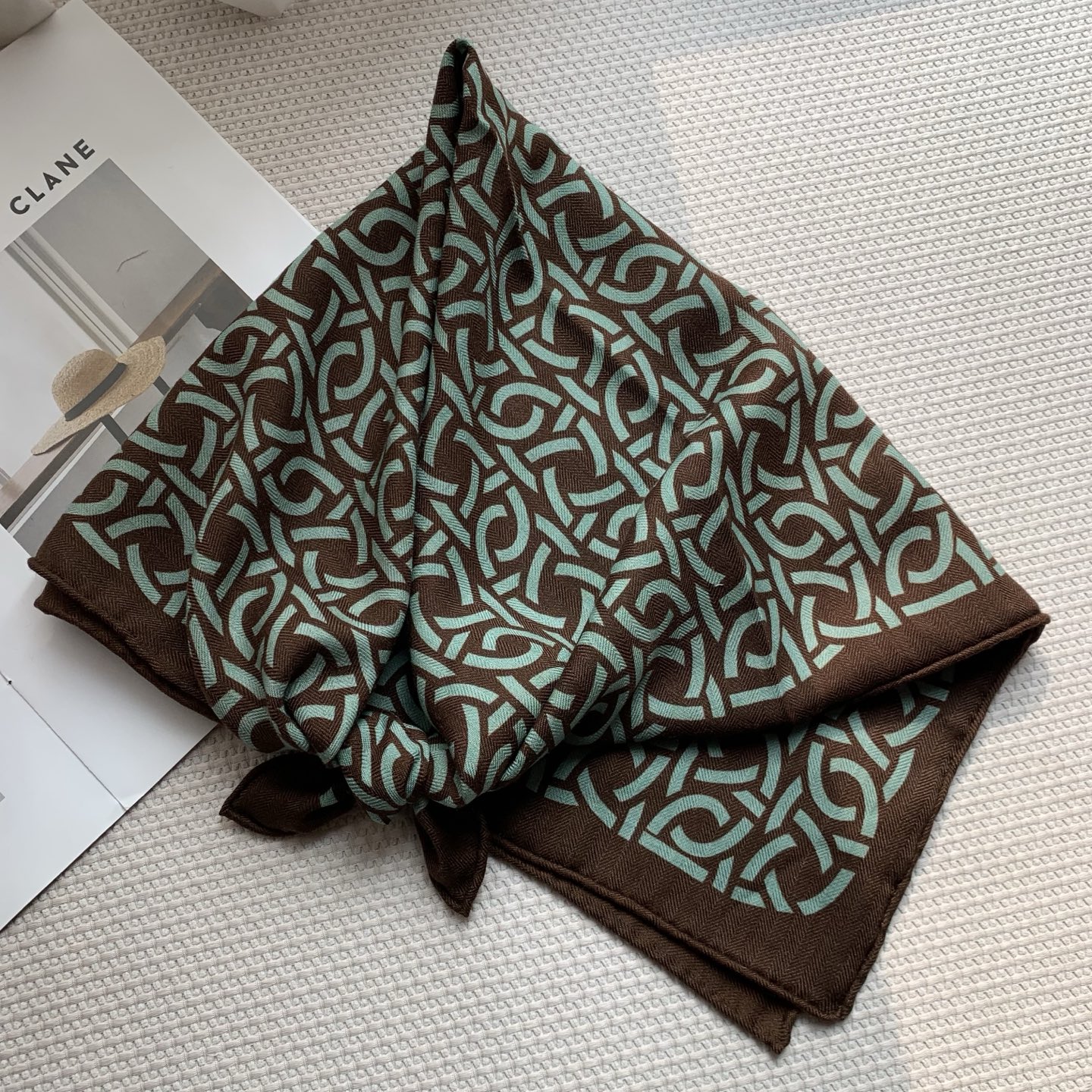 「复古棕绿色系」知性丝毛围巾女冬季百搭多功能真丝羊毛方巾领巾