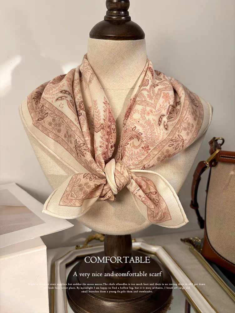 「佩斯利花园系列」新款丝毛围巾女冬季轻奢真丝羊毛方巾装饰领巾
