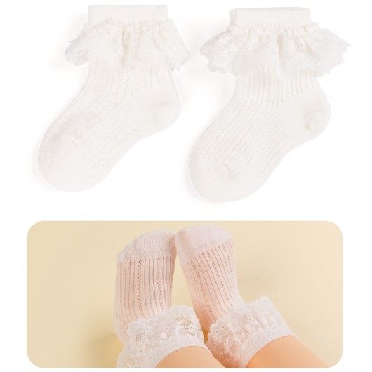 力麦夏季女袜婴幼儿袜网眼袜儿童袜蕾丝宝宝透气镂空夏天花边袜图片