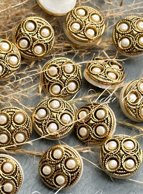 jp36 15mm日本古典美珍珠金复古钮扣 风情万种