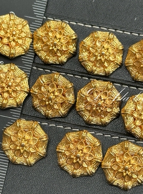 v087-18mm 欧式花艺设计金色装饰复古钮扣  一组10个