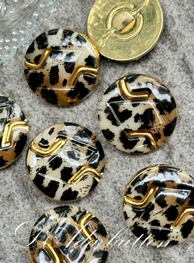 v074 21mm绝版灰咖豹纹复古钮扣 都会的丛林
