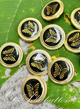 M162 25mm黑蝴蝶复古珐琅钮扣 千回百转飞向你