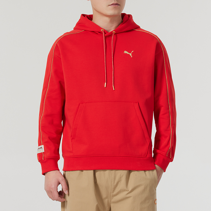 PUMA彪马红色卫衣男装蛇年新年款连帽休闲运动服长袖套头衫631416