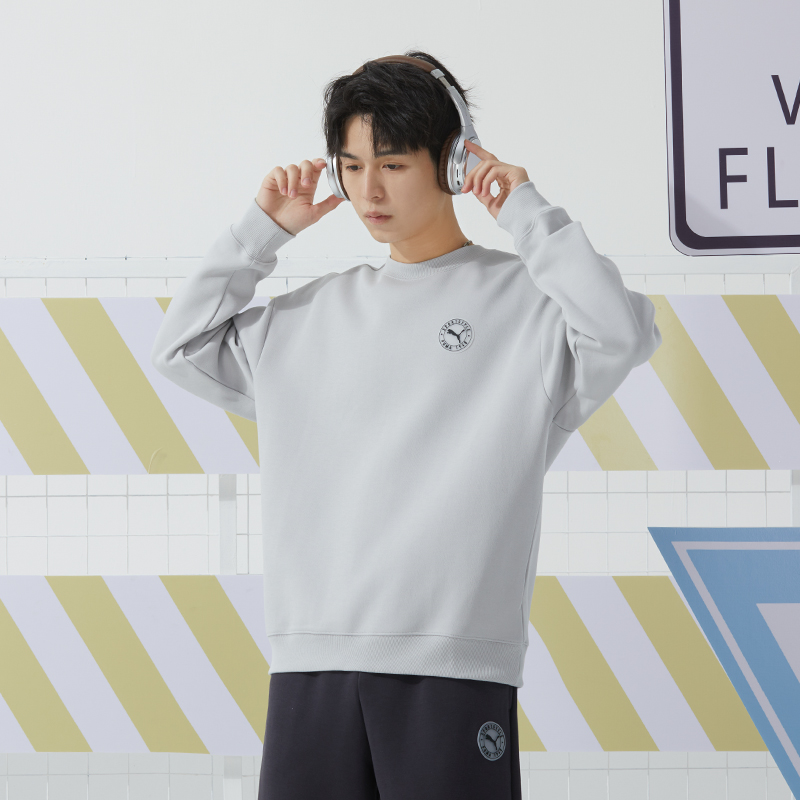 PUMA彪马灰色长袖卫衣男装2025秋季新款运动上服纯色圆领套头衫