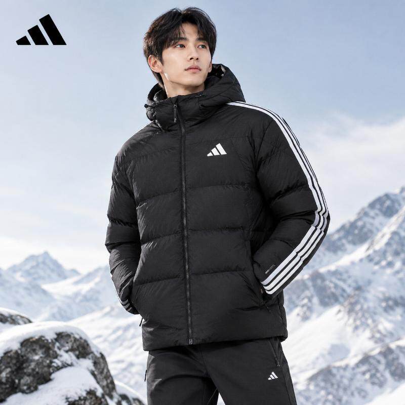 阿迪达斯男士运动服冬季侧袋连帽鸭绒羽绒服户外出行保暖上衣外套