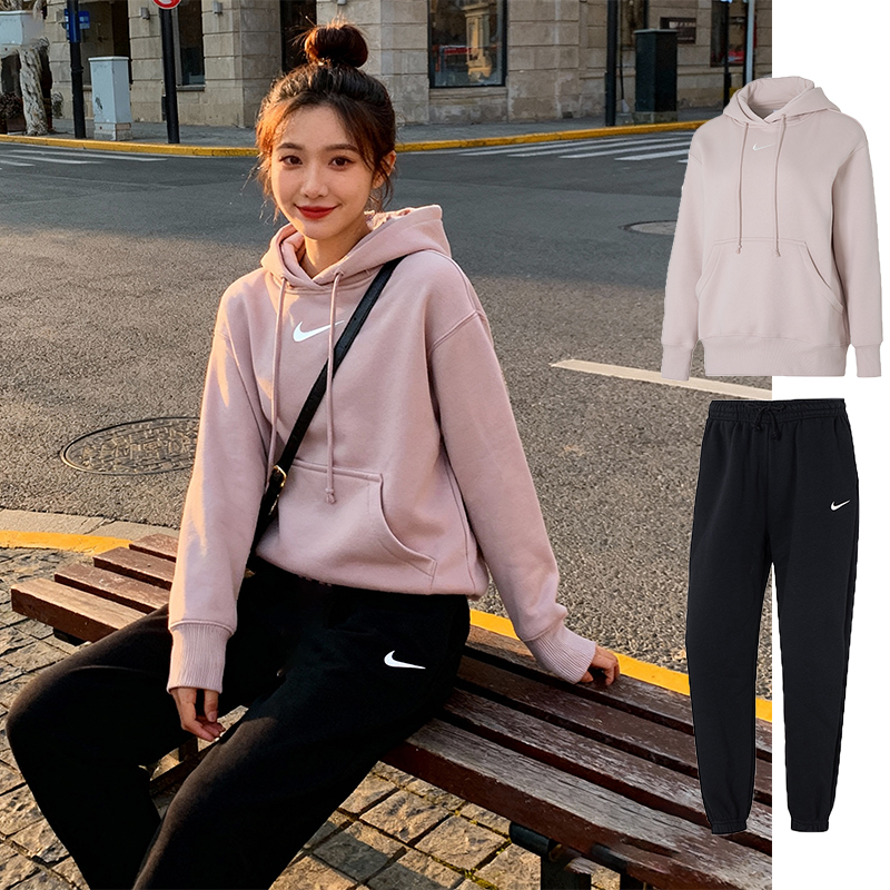 耐克NIKE官方正品女加绒运动套装25冬季新款宽松连帽卫衣束脚裤女