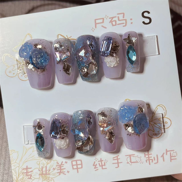 【T158】S码短梯 穿戴甲手工甲片新娘甲片日常美甲光疗甲指甲片