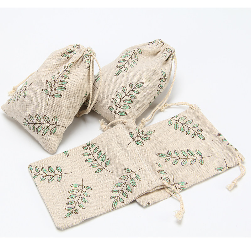 小清新棉麻布艺空袋 树叶印花 抽绳收纳袋 满印碎花袋子 加印logo