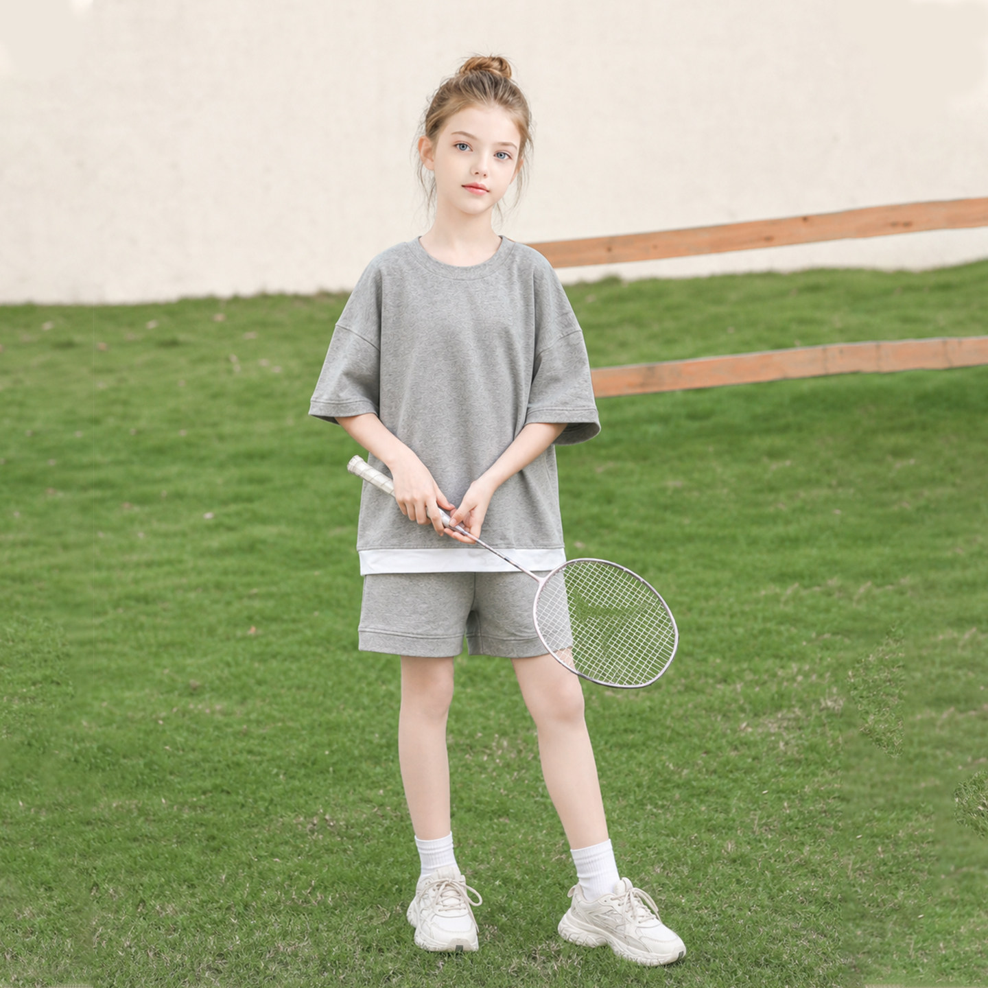 夏装男女儿童短袖短裤两件套装