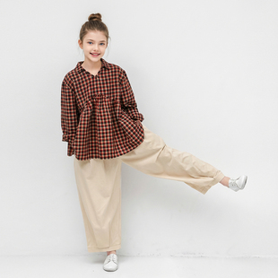 春装 Hello Emily时髦童装 全棉格子娃娃衣新款 上衣856 女童学生长袖