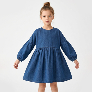 Emily童装 连衣裙长袖 时尚 牛仔裙子女中童新款 儿童1050 春季 Hello