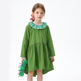 春秋装 Hello 绿色连衣裙2026新款 时尚 女孩纯棉裙子1317 Emily童装